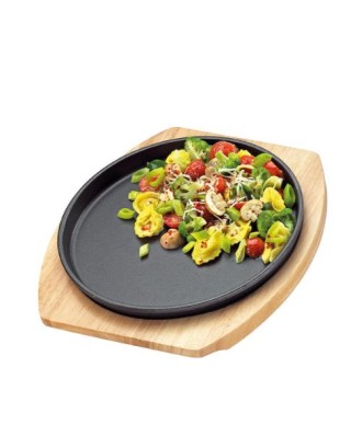 Tava rotunda din fonta cu suport din lemn, 26 cm, BBQ - KUCHENPROFI